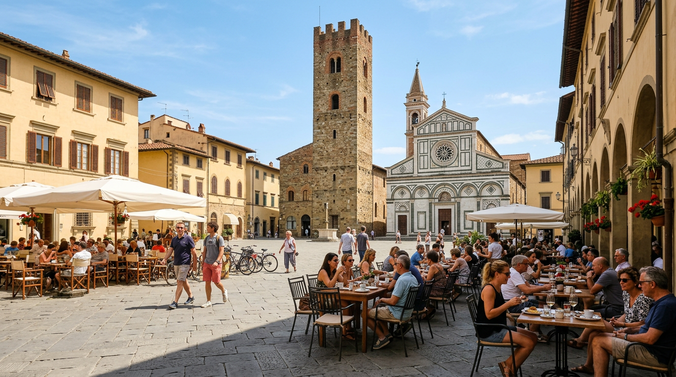 Piazza Farinata degli Uberti a Empoli con la facciata romanica della Collegiata di Sant'Andrea
