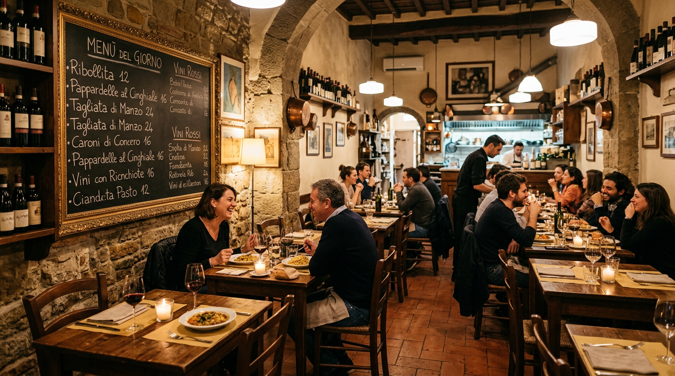 Tavoli apparecchiati all'aperto davanti a un bistrot di Borgo San Frediano nell'Oltrarno fiorentino