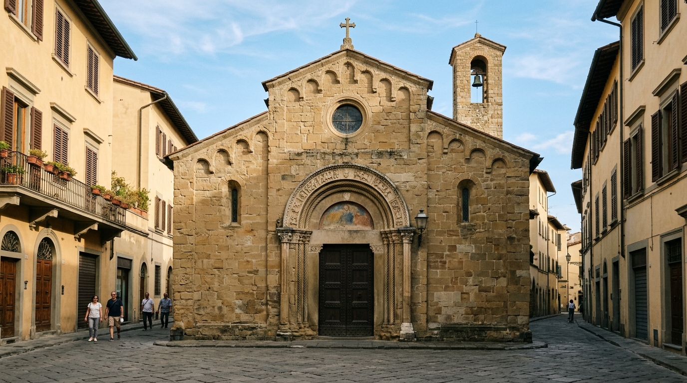 Navata laterale di Santo Spirito con le cappelle semicircolari brunelleschiane in pietra serena, senza visitatori
