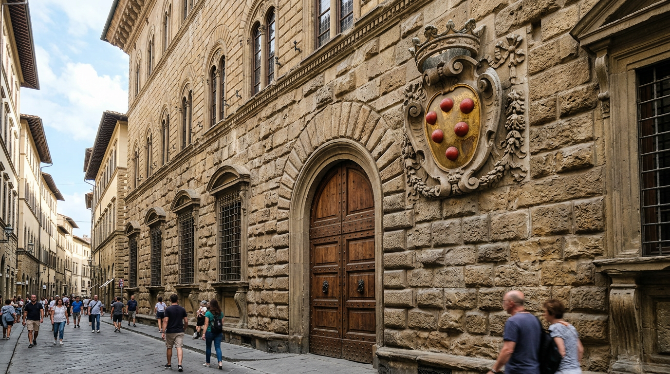 Sala dei Pianeti in Palazzo Pitti con soffitto affrescato e cornici dorate illuminate da luce naturale