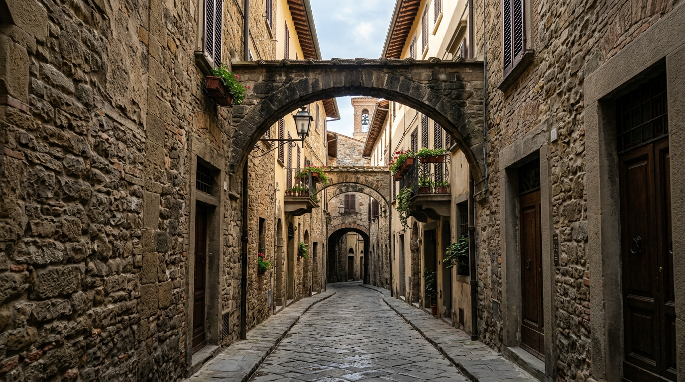 Via Maggio nell'Oltrarno con i portoni in pietra serena dei palazzi cinquecenteschi e le insegne delle botteghe antiquarie