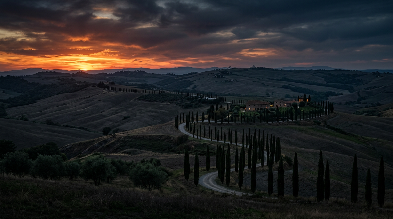 Colline toscane e vigneti visti dall'Oltrarno fiorentino